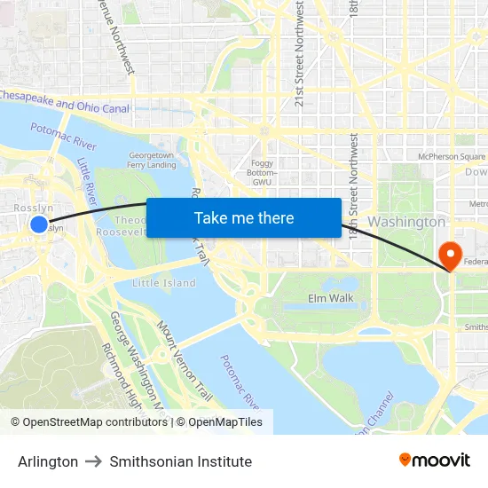 Arlington to Smithsonian Institute map