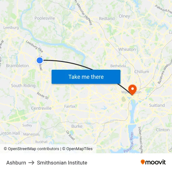Ashburn to Smithsonian Institute map