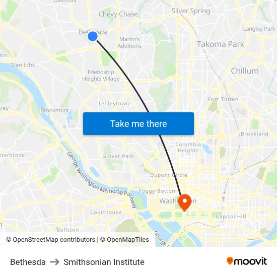 Bethesda to Smithsonian Institute map