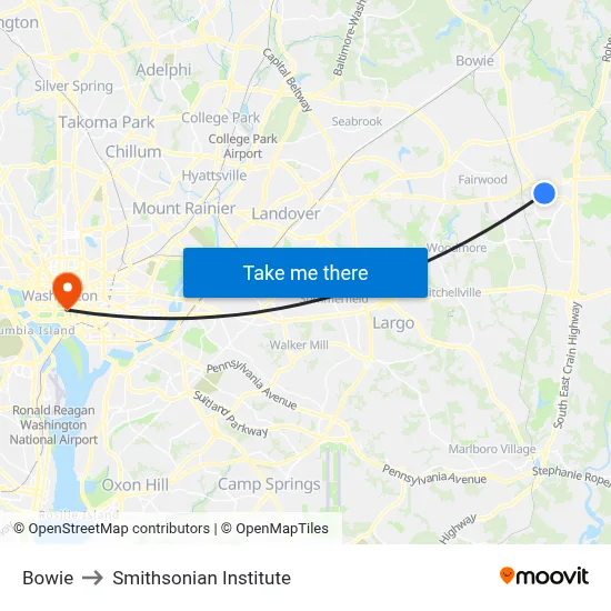 Bowie to Smithsonian Institute map