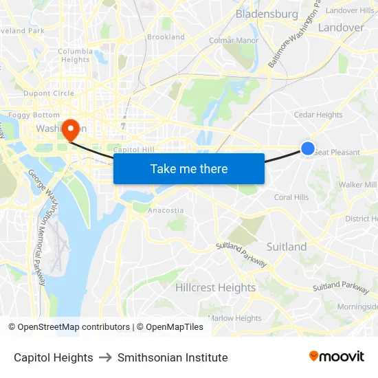 Capitol Heights to Smithsonian Institute map