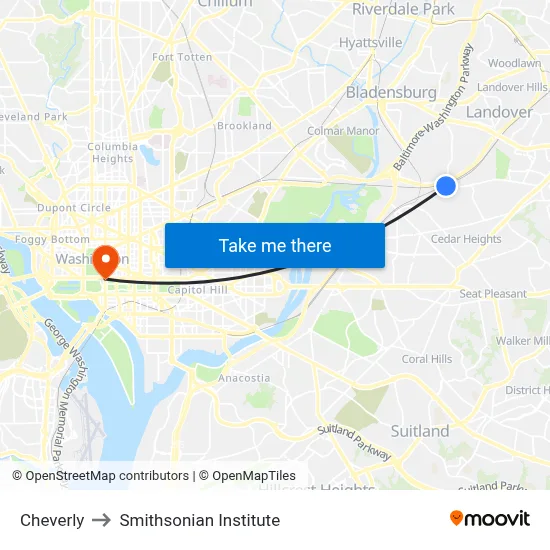 Cheverly to Smithsonian Institute map
