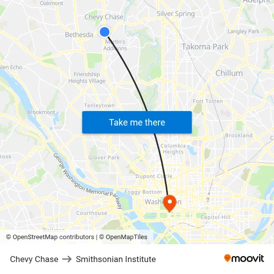 Chevy Chase to Smithsonian Institute map