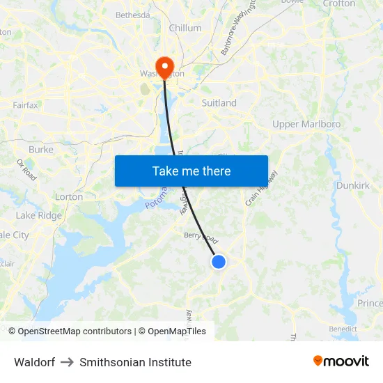 Waldorf to Smithsonian Institute map