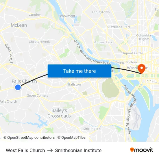 West Falls Church to Smithsonian Institute map