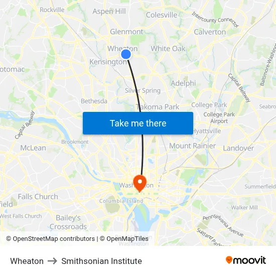 Wheaton to Smithsonian Institute map