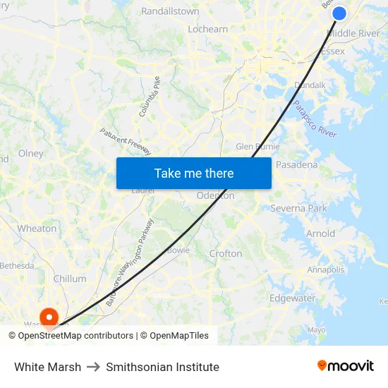 White Marsh to Smithsonian Institute map