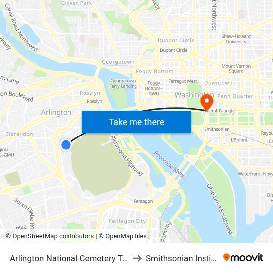 Arlington National Cemetery Tours to Smithsonian Institute map