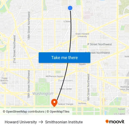 Howard University to Smithsonian Institute map