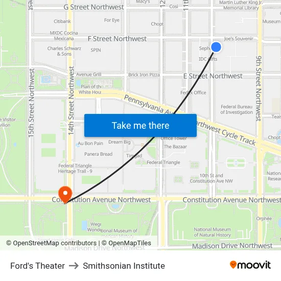 Ford's Theater to Smithsonian Institute map