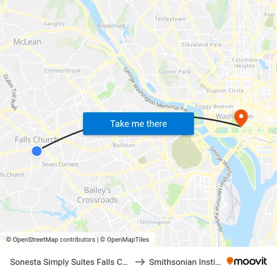 Sonesta Simply Suites Falls Church to Smithsonian Institute map
