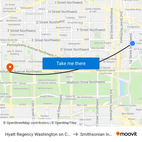 Hyatt Regency Washington on Capitol Hill to Smithsonian Institute map