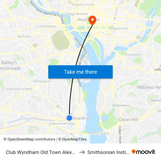 Club Wyndham Old Town Alexandria to Smithsonian Institute map