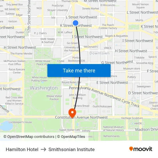 Hamilton Hotel to Smithsonian Institute map