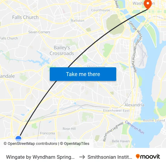 Wingate by Wyndham Springfield to Smithsonian Institute map