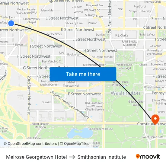 Melrose Georgetown Hotel to Smithsonian Institute map