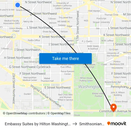Embassy Suites by Hilton Washington DC Georgetown to Smithsonian Institute map