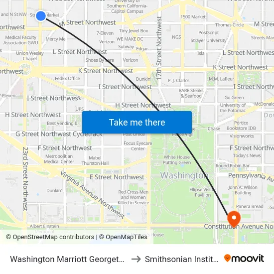 Washington Marriott Georgetown to Smithsonian Institute map