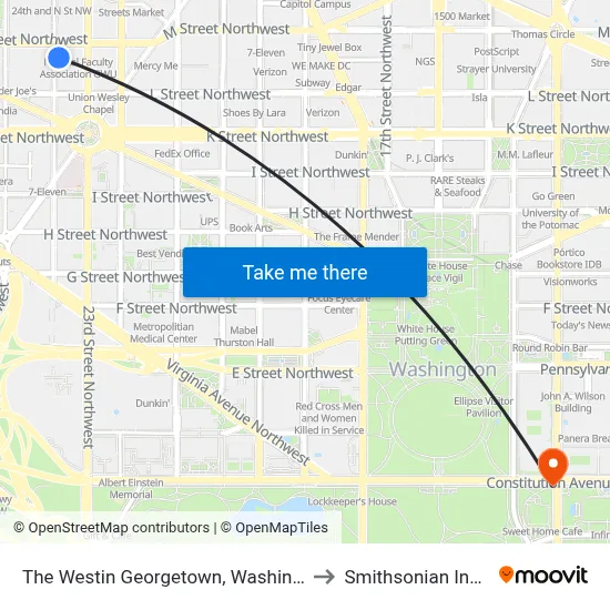 The Westin Georgetown, Washington D.C. to Smithsonian Institute map