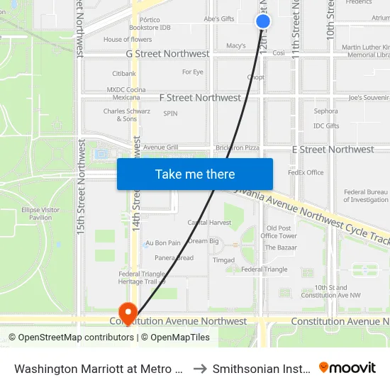 Washington Marriott at Metro Center to Smithsonian Institute map