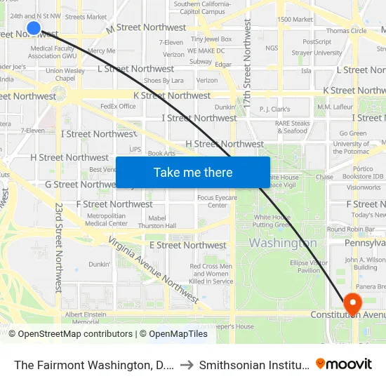 The Fairmont Washington, D.C. to Smithsonian Institute map