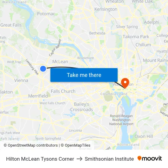 Hilton McLean Tysons Corner to Smithsonian Institute map