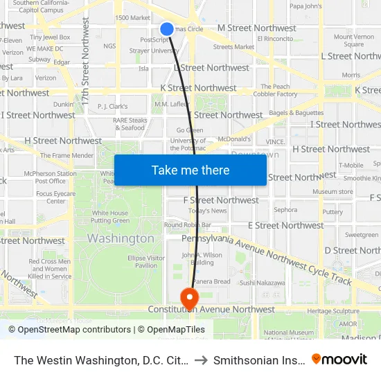 The Westin Washington, D.C. City Center to Smithsonian Institute map