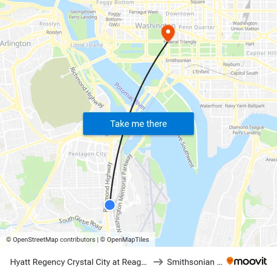Hyatt Regency Crystal City at Reagan National Airport to Smithsonian Institute map