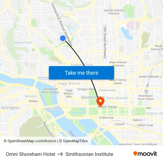 Omni Shoreham Hotel to Smithsonian Institute map