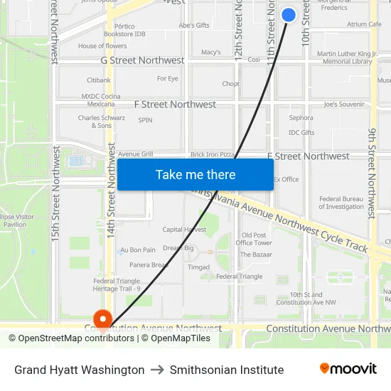 Grand Hyatt Washington to Smithsonian Institute map
