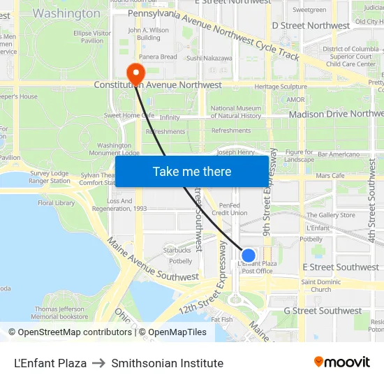 L'Enfant Plaza to Smithsonian Institute map