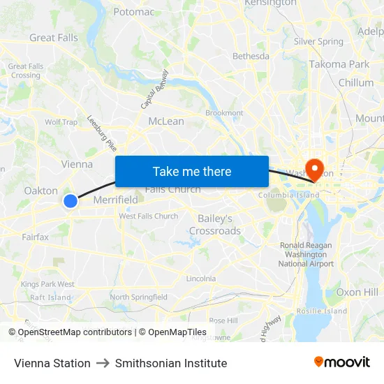 Vienna Station to Smithsonian Institute map