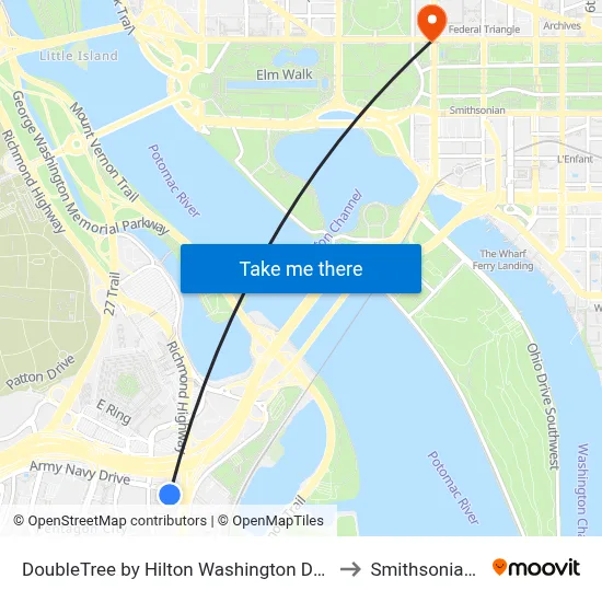 DoubleTree by Hilton Washington DC Crystal City Arlington to Smithsonian Institute map