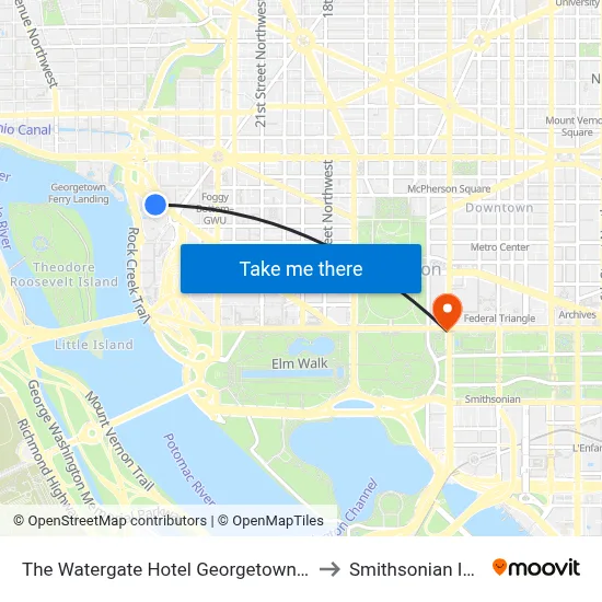 The Watergate Hotel Georgetown Washington to Smithsonian Institute map