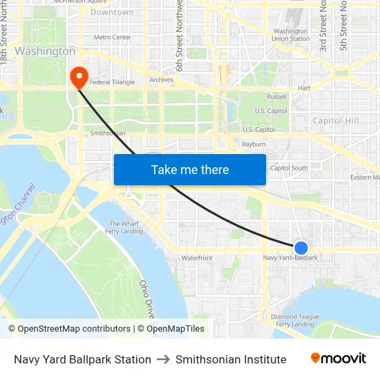 Navy Yard Ballpark Station to Smithsonian Institute map