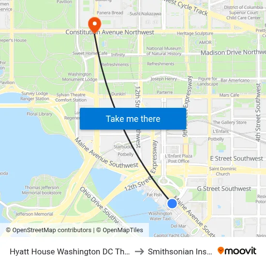 Hyatt House Washington DC The Wharf to Smithsonian Institute map