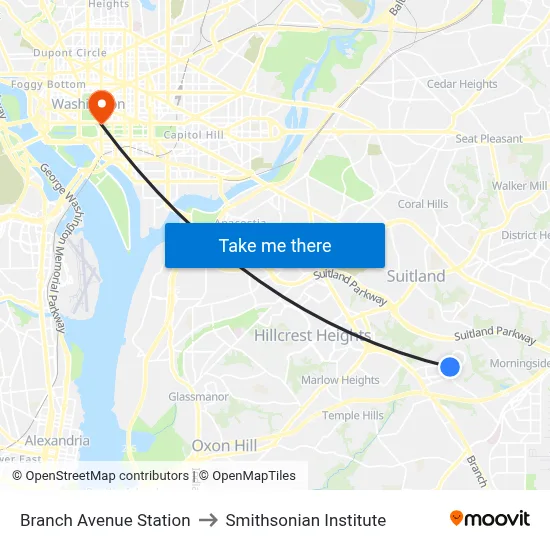 Branch Avenue Station to Smithsonian Institute map