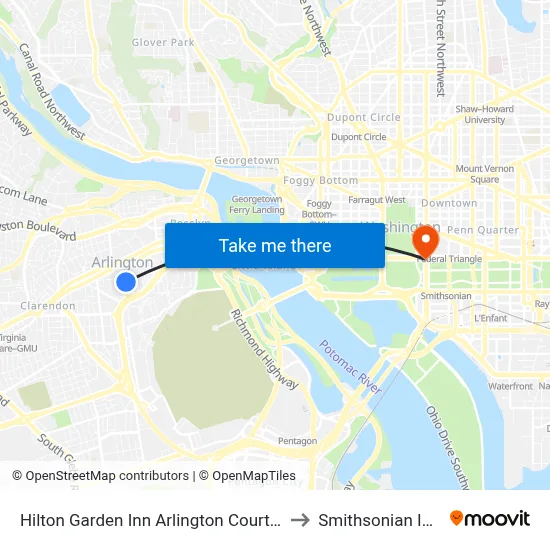Hilton Garden Inn Arlington Courthouse Plaza to Smithsonian Institute map