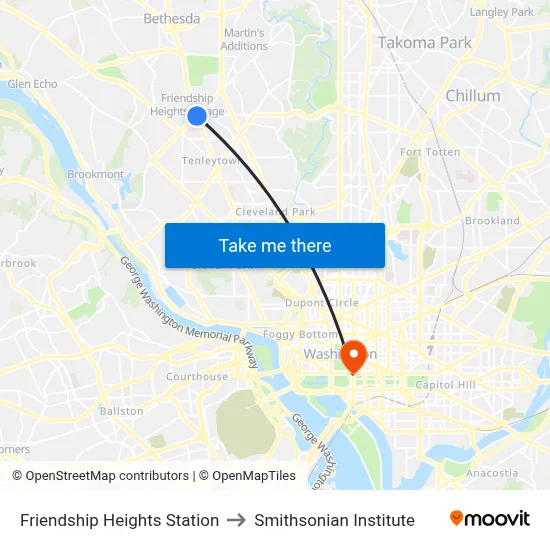 Friendship Heights Station to Smithsonian Institute map