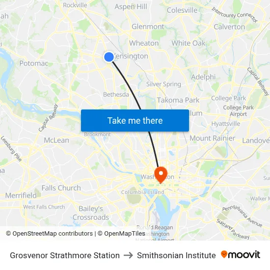 Grosvenor Strathmore Station to Smithsonian Institute map