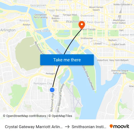 Crystal Gateway Marriott Arlington to Smithsonian Institute map