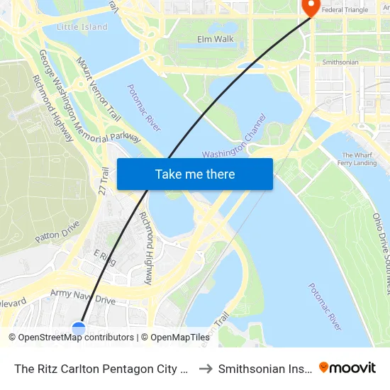 The Ritz Carlton Pentagon City Arlington to Smithsonian Institute map