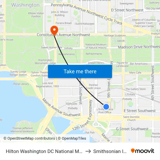 Hilton Washington DC National Mall The Wharf to Smithsonian Institute map