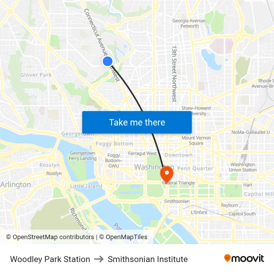 Woodley Park Station to Smithsonian Institute map
