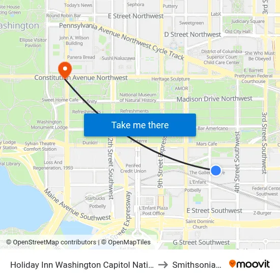 Holiday Inn Washington Capitol National Mall an IHG Hotel to Smithsonian Institute map