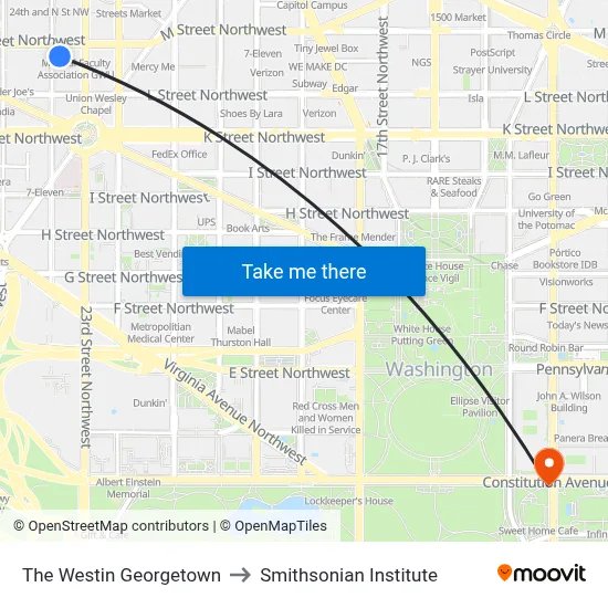The Westin Georgetown to Smithsonian Institute map