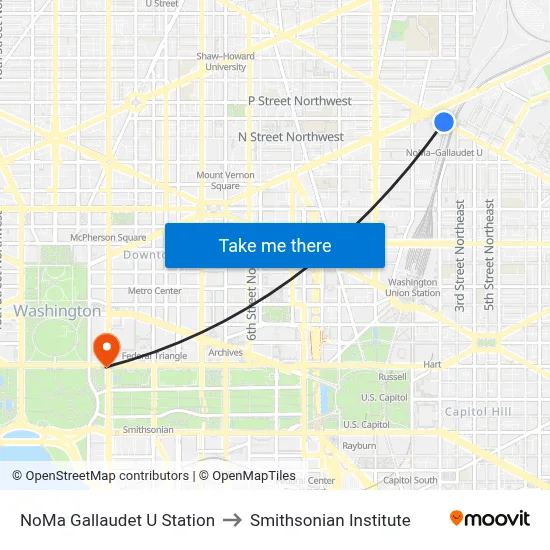 NoMa Gallaudet U Station to Smithsonian Institute map