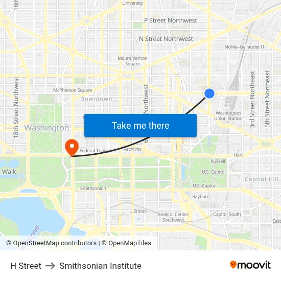 H Street to Smithsonian Institute map