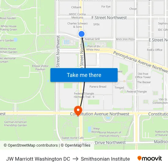 JW Marriott Washington DC to Smithsonian Institute map