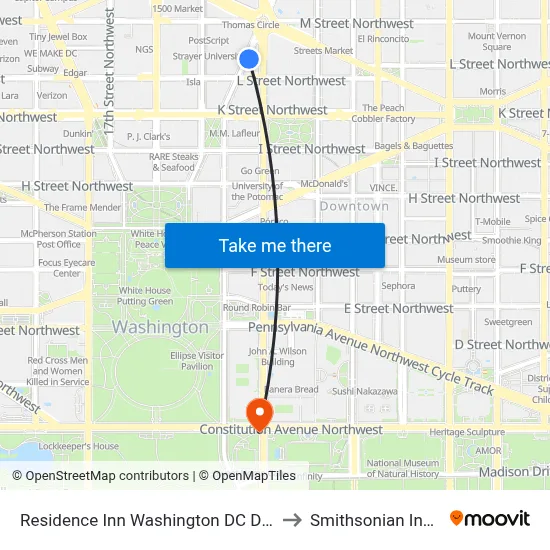 Residence Inn Washington DC Downtown to Smithsonian Institute map
